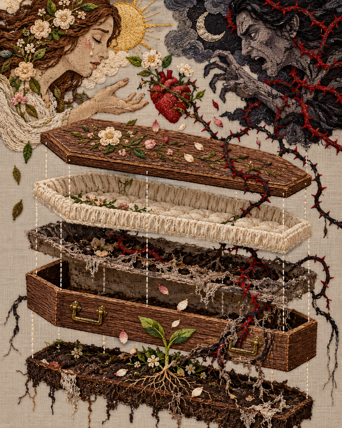 Embroidered exploded view