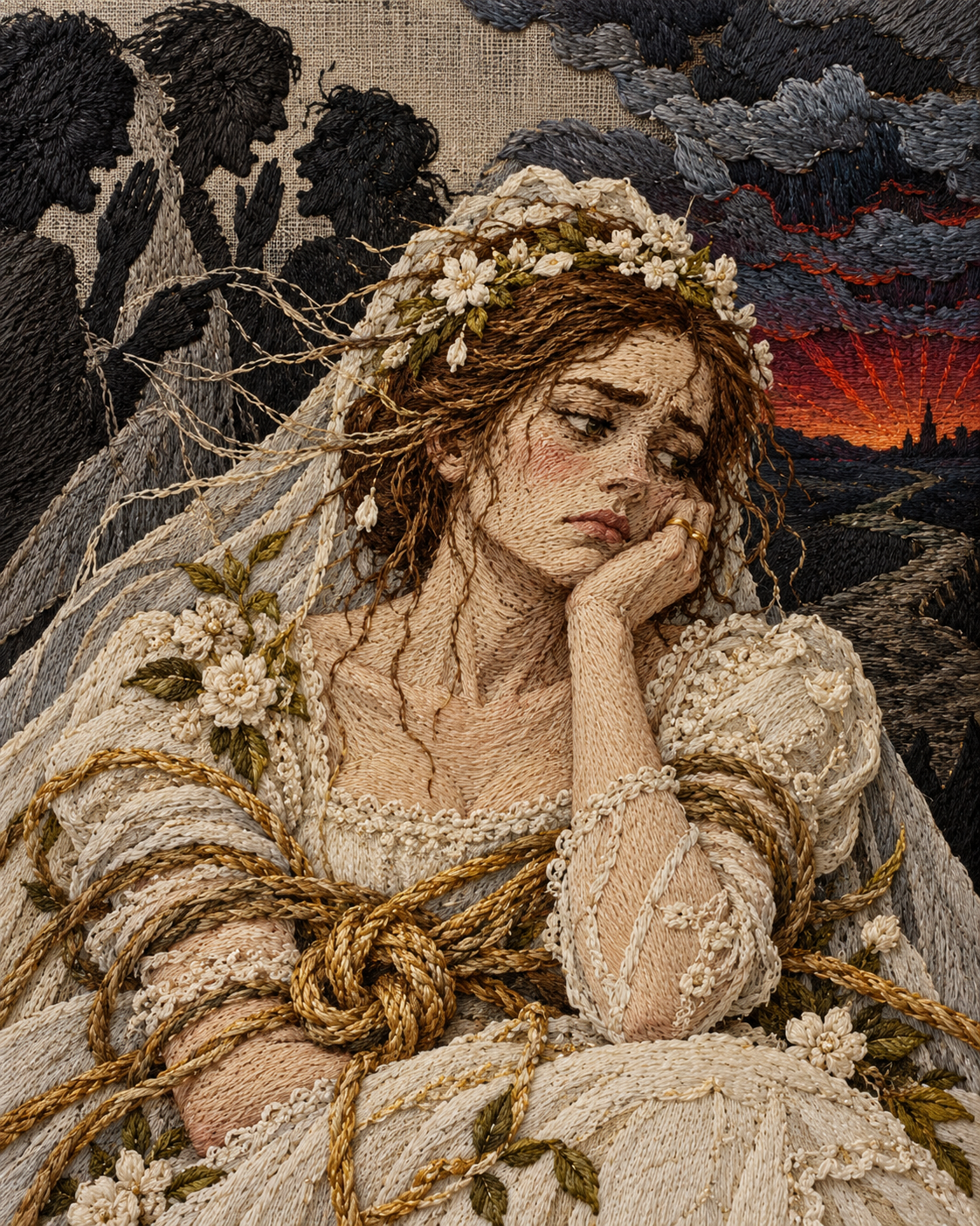 Embroidered fusion centered on a bride